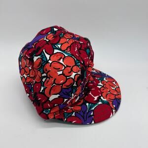 Vintage Kromer Hat Work Cap Red Orange Floral Canvas Railroad Welder size 7 1/4